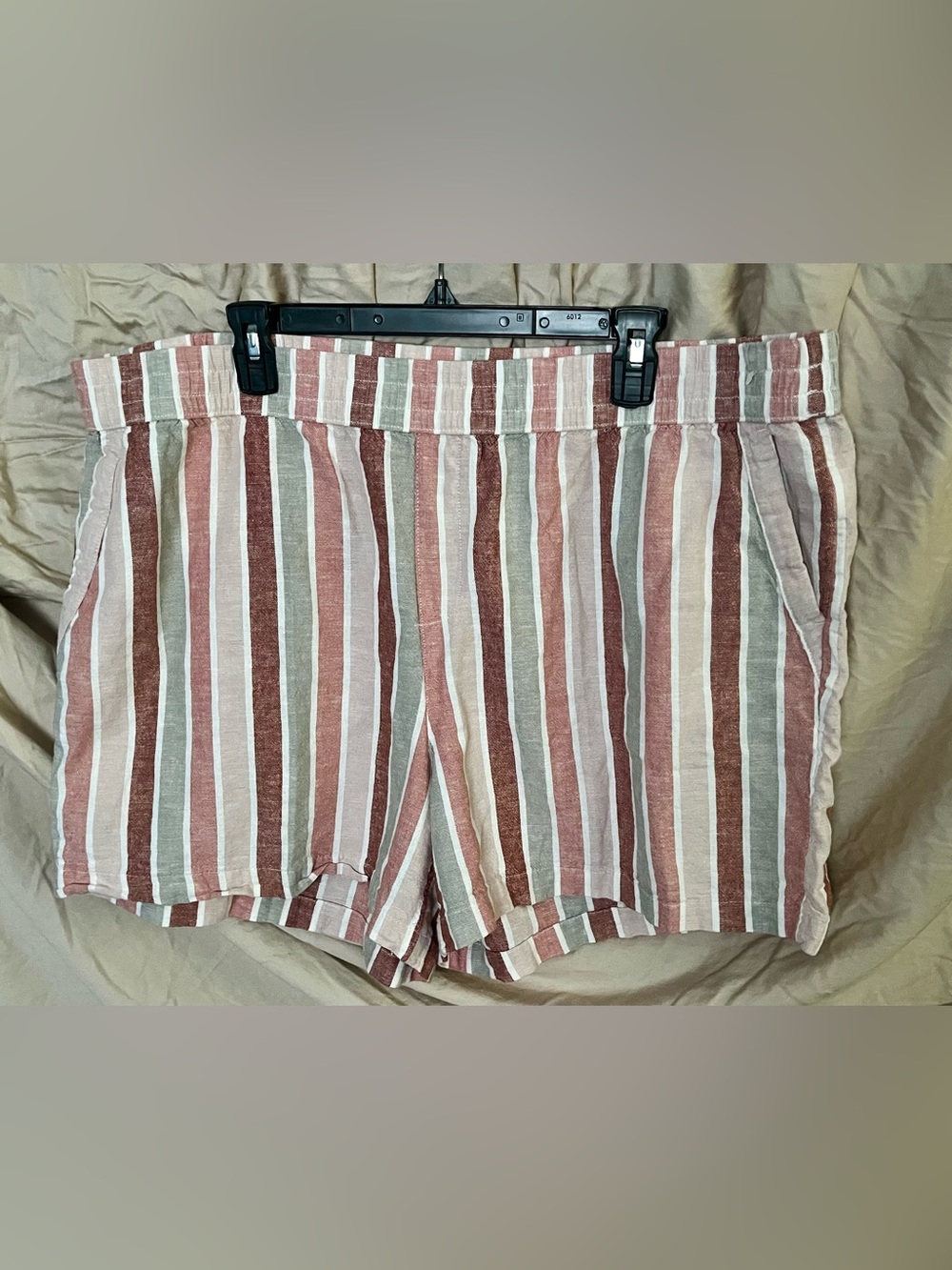 SONOMA‎ Womens 1X STRIPED MID-RISE RELAXED LINEN BLEND SHORTS WAISTBAND POCKETS